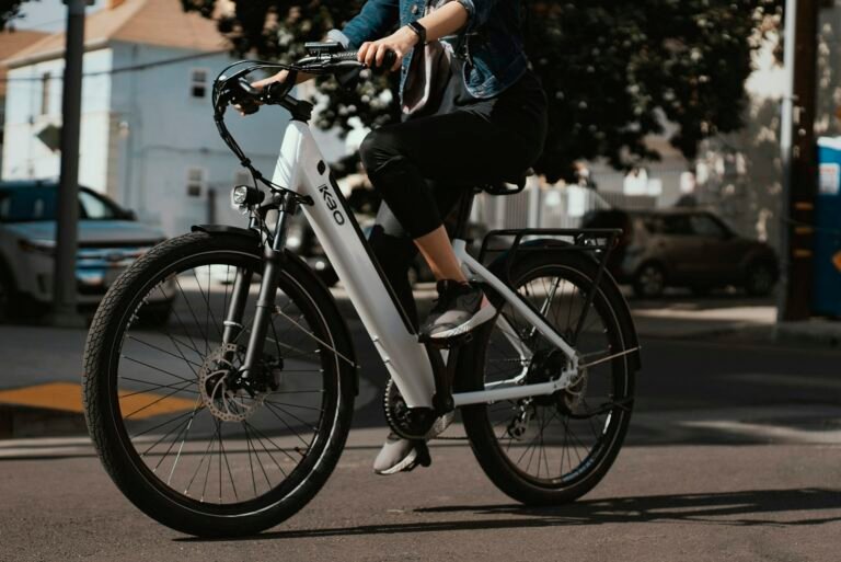 Rider commuting on an electric bike in the city